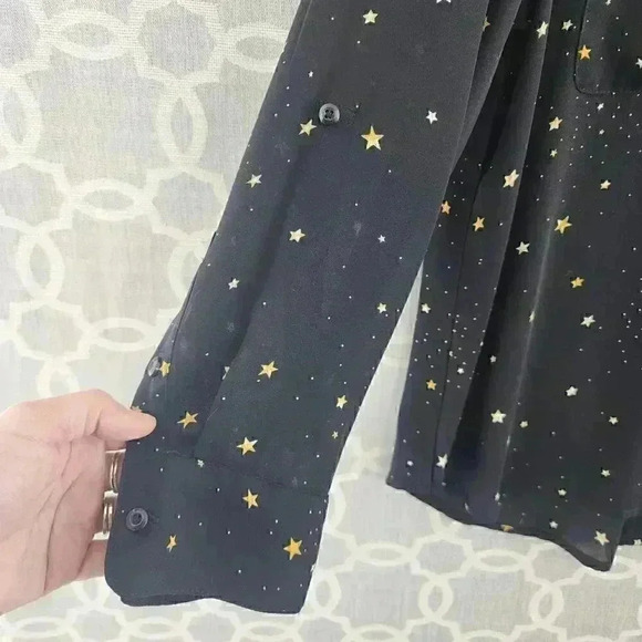 Investments Button Up Long Sleeve Star All over print Women's Shirt PS - Picture 6 of 8